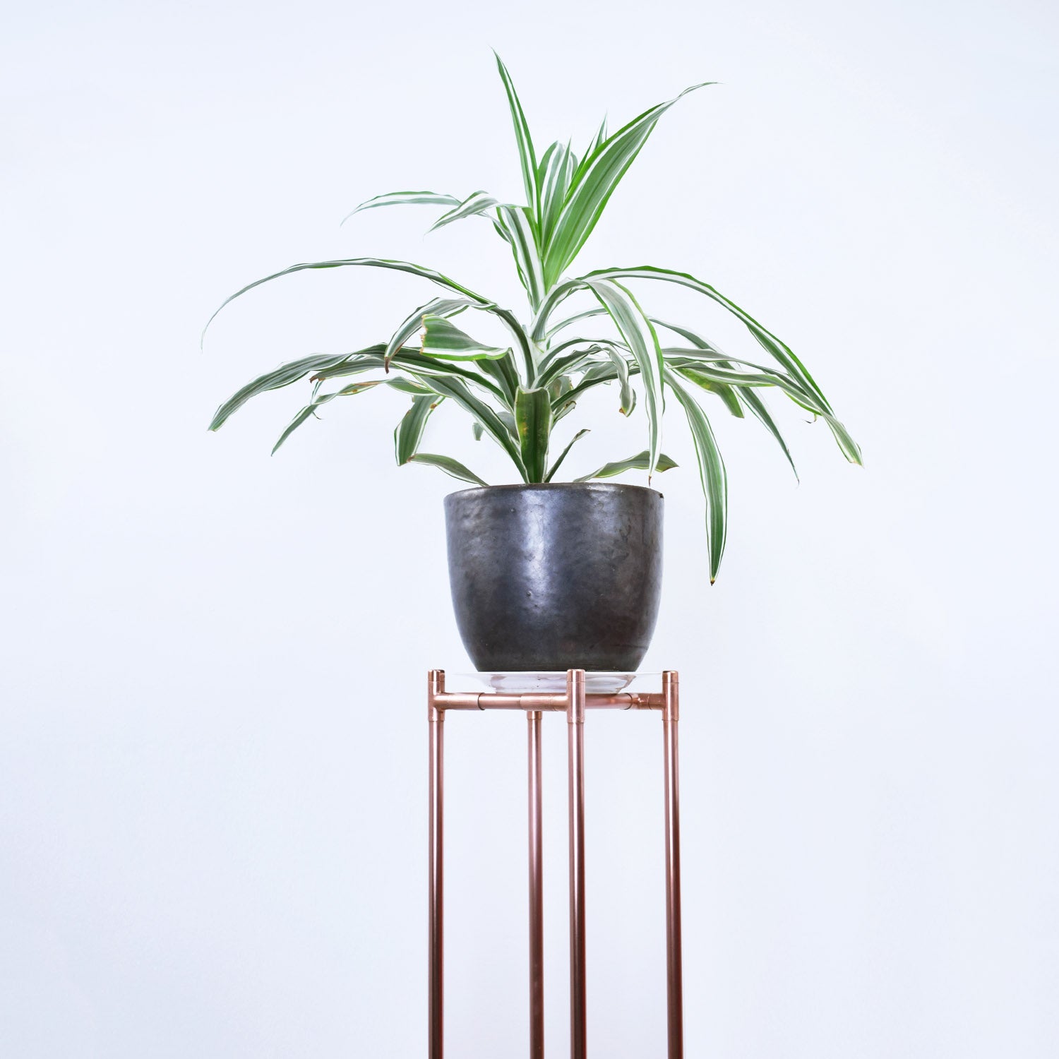 Handmade Tall Slim Copper Plant Stand - Front view