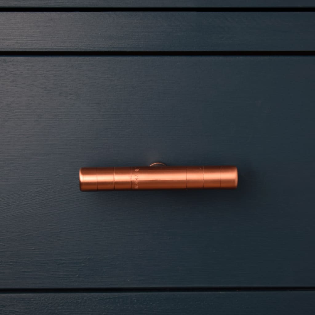 Copper Knob with Ridging Detail T-shaped on Blue Drawers