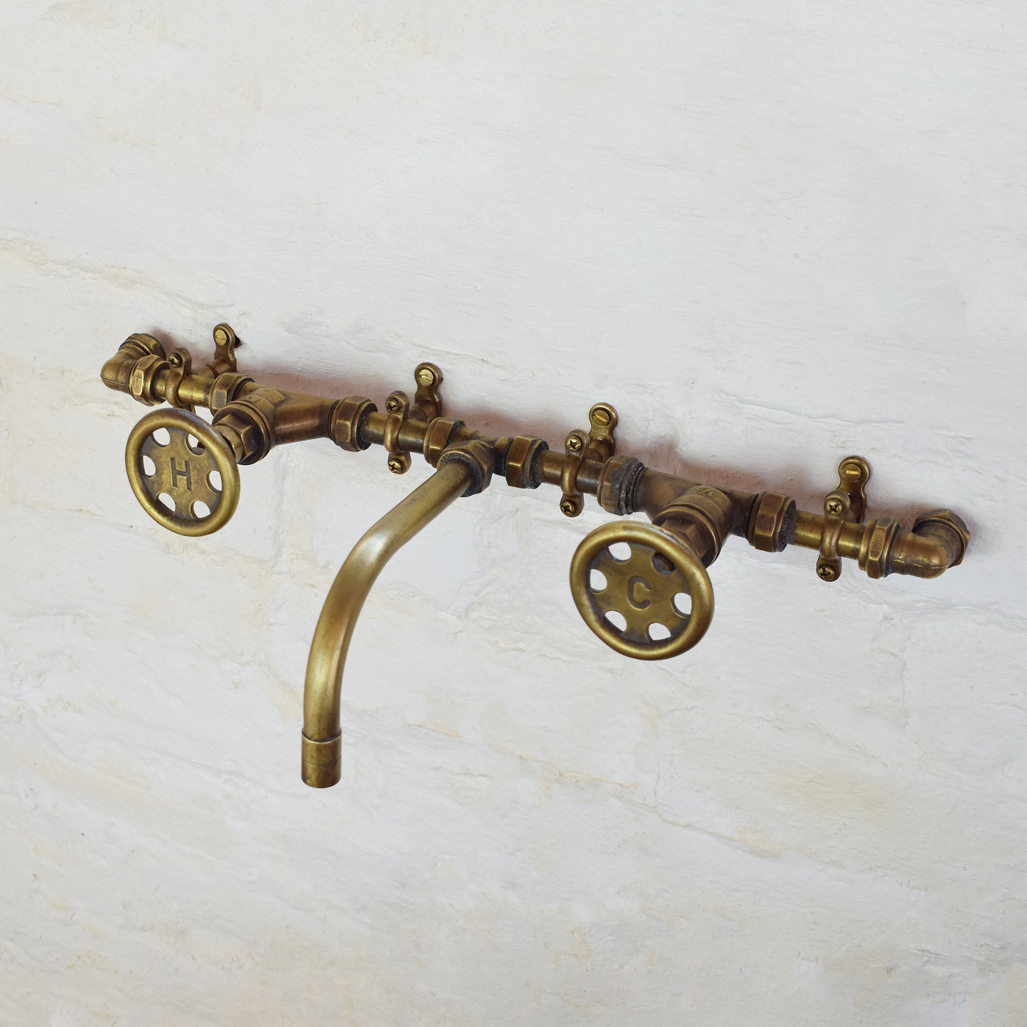 Farmhouse Vintage Brass Tap with custom round brass tap heads 