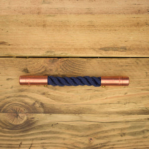 Copper and Navy Rope T Pull - On wooden drawers
