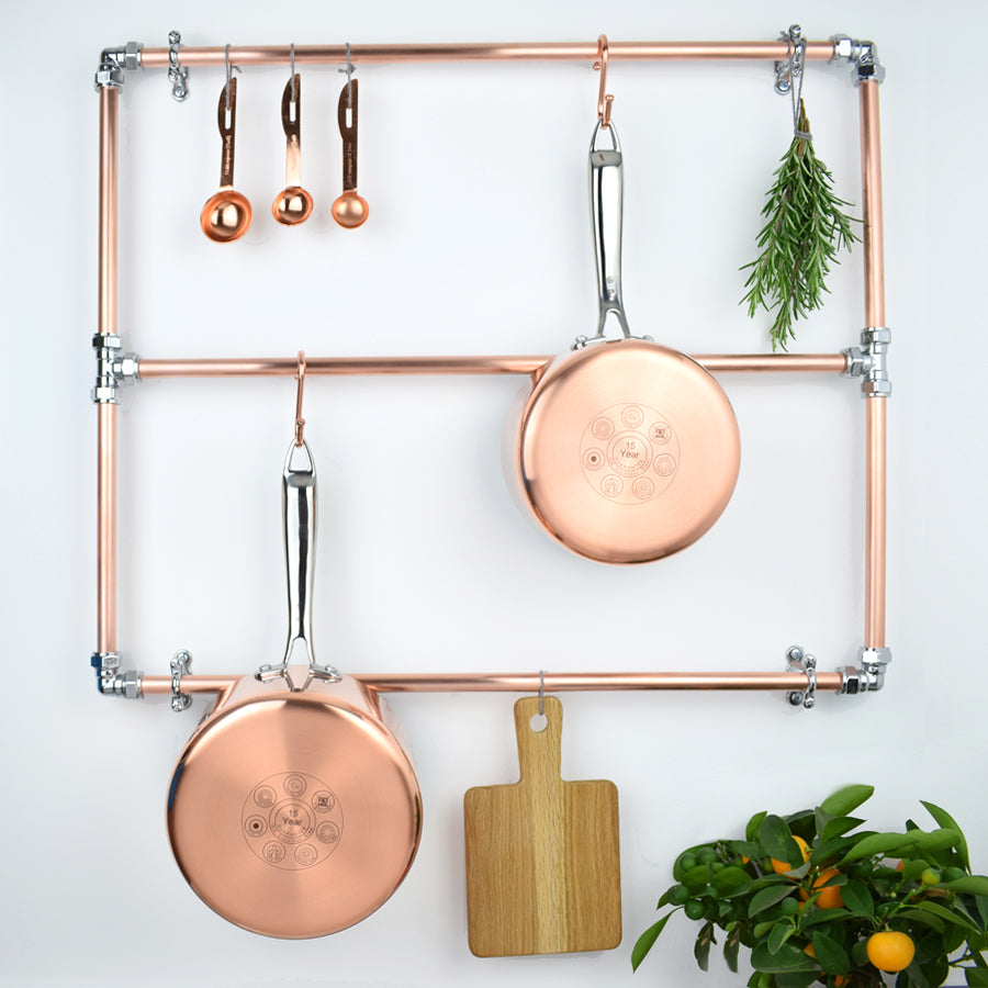 Copper and Chrome Pot and Pan Rack - Wall Mounted - Proper Copper Design
