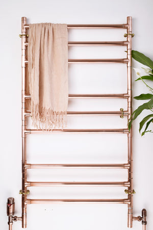 Heated Copper Towel Ladder in bathroom with towel