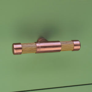 Copper Knob with Oak T-Shaped - On Green Cabinets