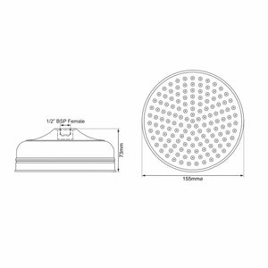 copper shower head 6 inch technical drawing