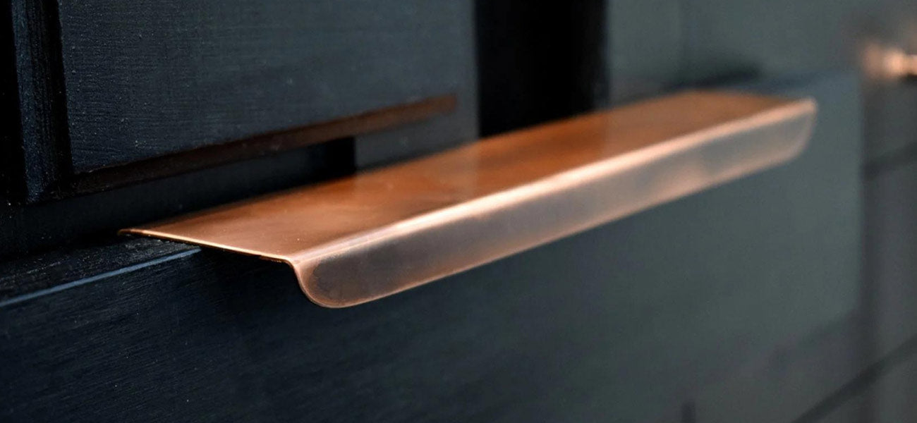 Aged flat sheet copper handle