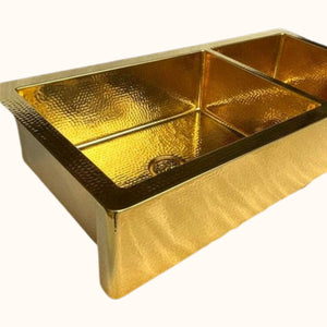 Sunglade| Hand-Hammered Brass Double Bowl Kitchen Sink (60/40 Split)