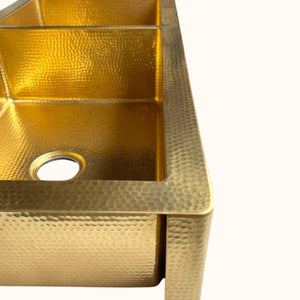 Sunglade| Hand-Hammered Brass Double Bowl Kitchen Sink (60/40 Split)