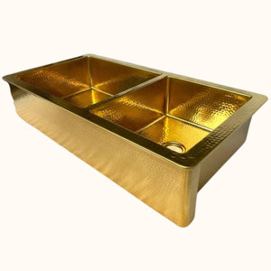 Sunglade| Hand-Hammered Brass Double Bowl Kitchen Sink (60/40 Split)