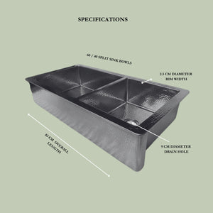 Sunglade| Hand-Hammered Brass Double Bowl Kitchen Sink (60/40 Split)
