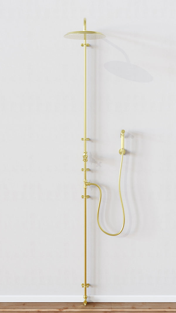 Brass Outdoor Shower with Trigger Hand Shower - Aegir - Proper Copper ...