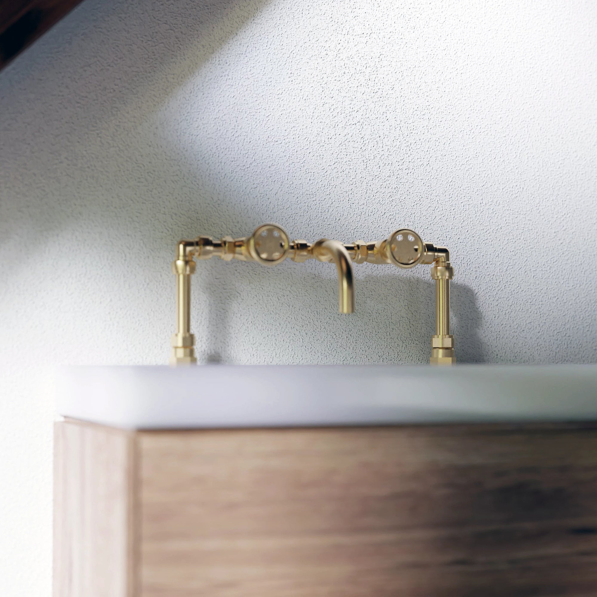 Surface-mounted brass tap in farmhouse setting