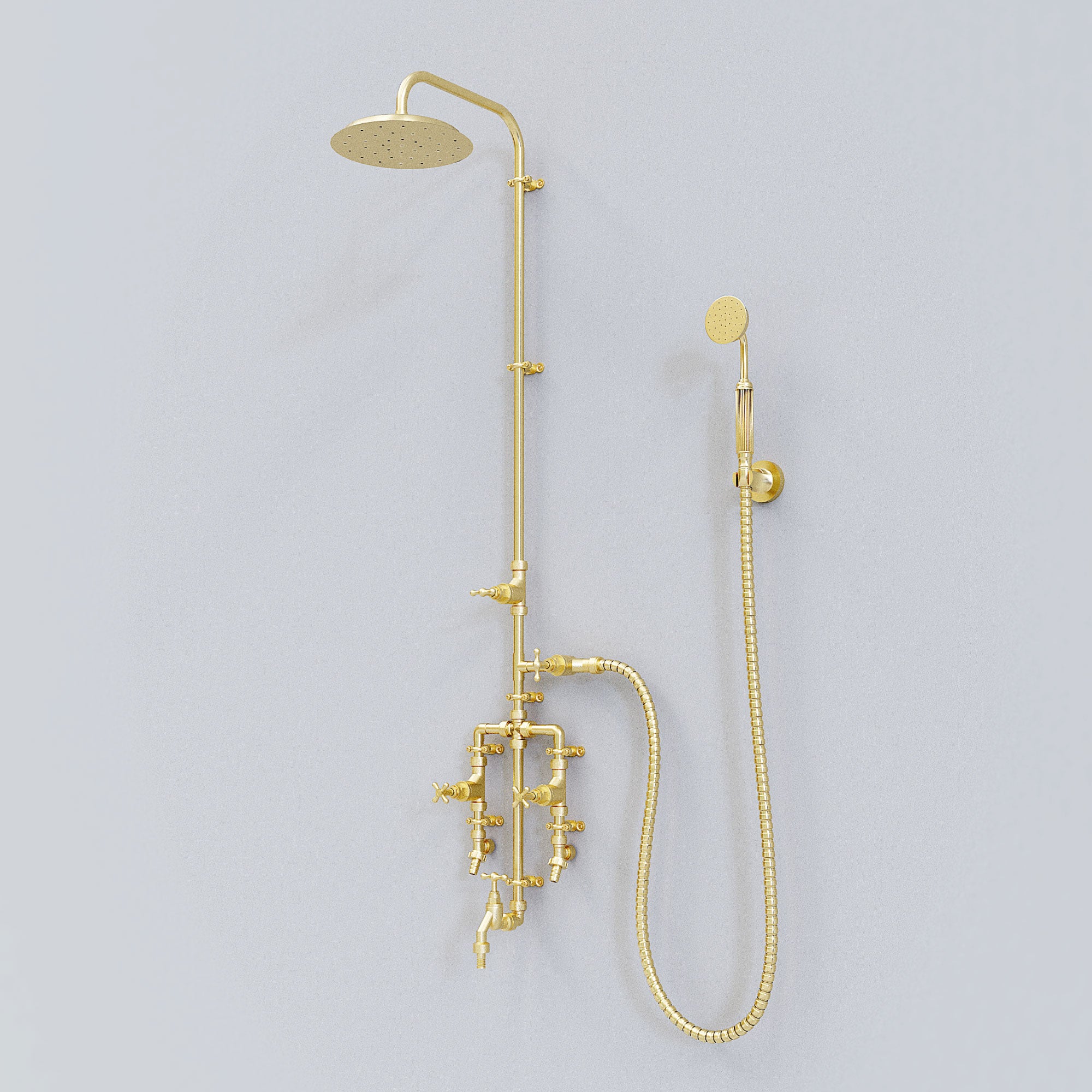 Seducto fully brass shower on white wall
