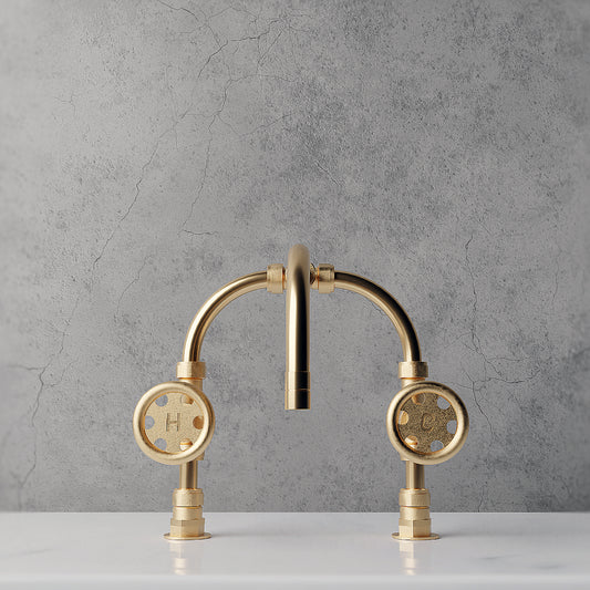 Fully brass mixer tap on marble worktop
