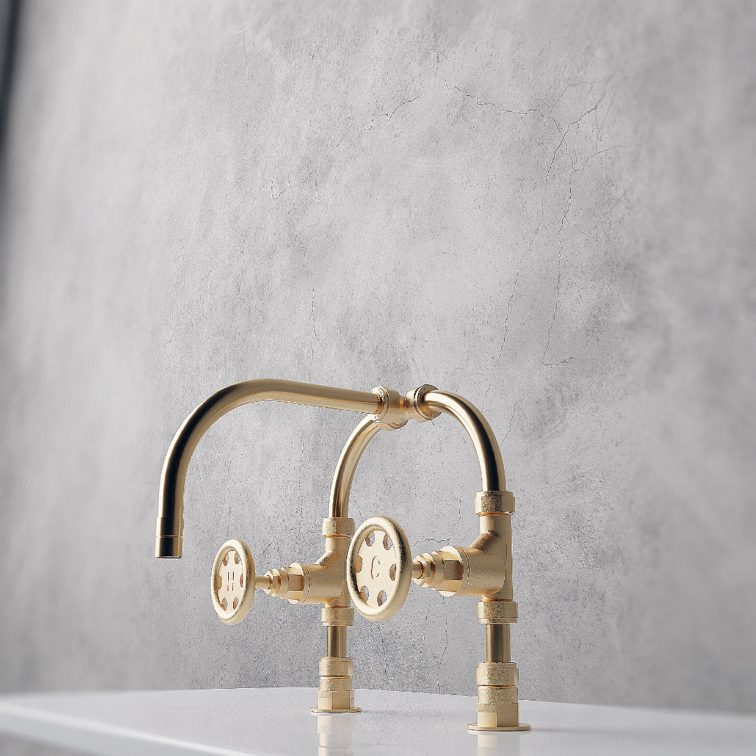 brass mixer tap from side view
