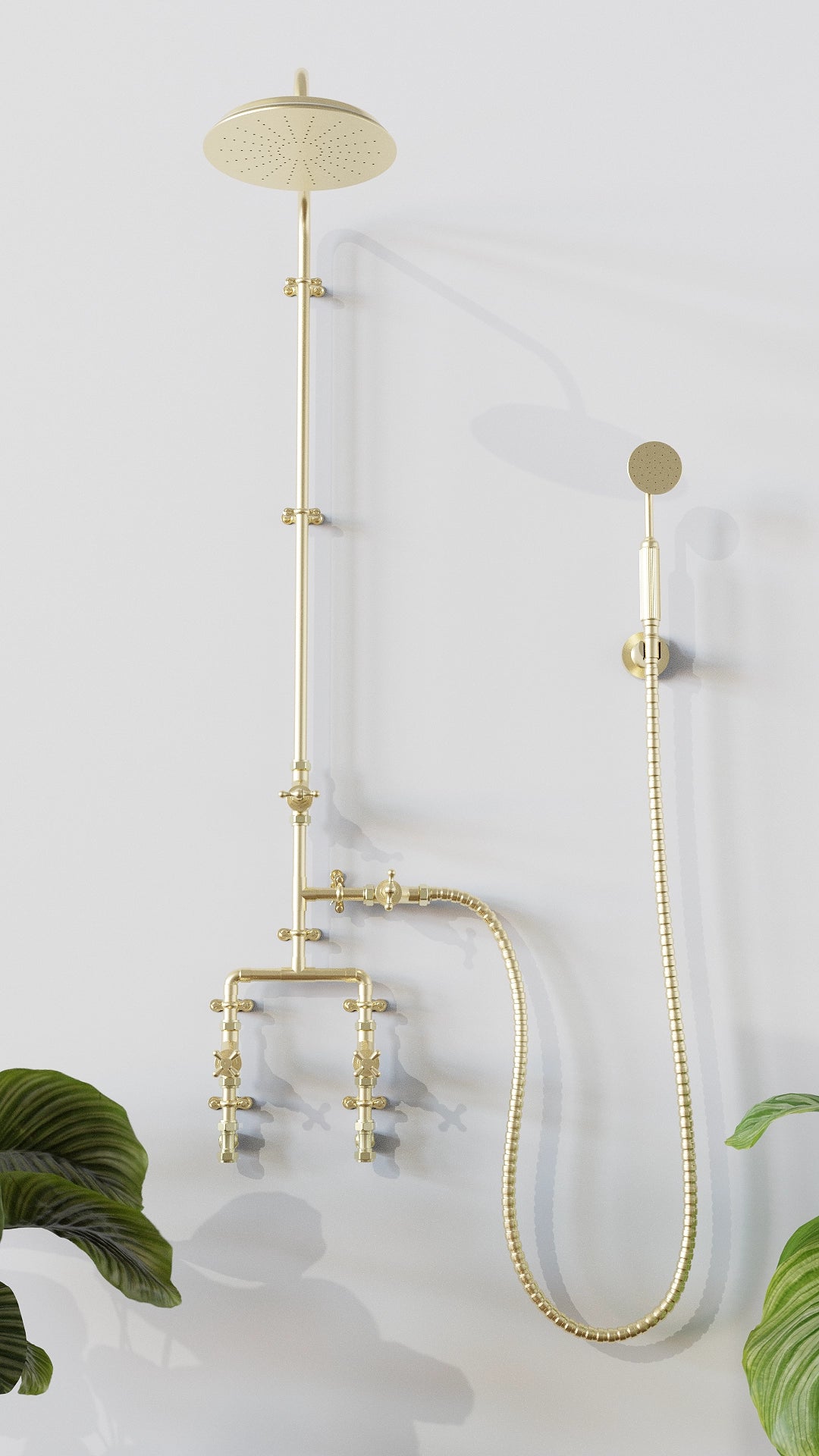 Brass shower with handheld shower 