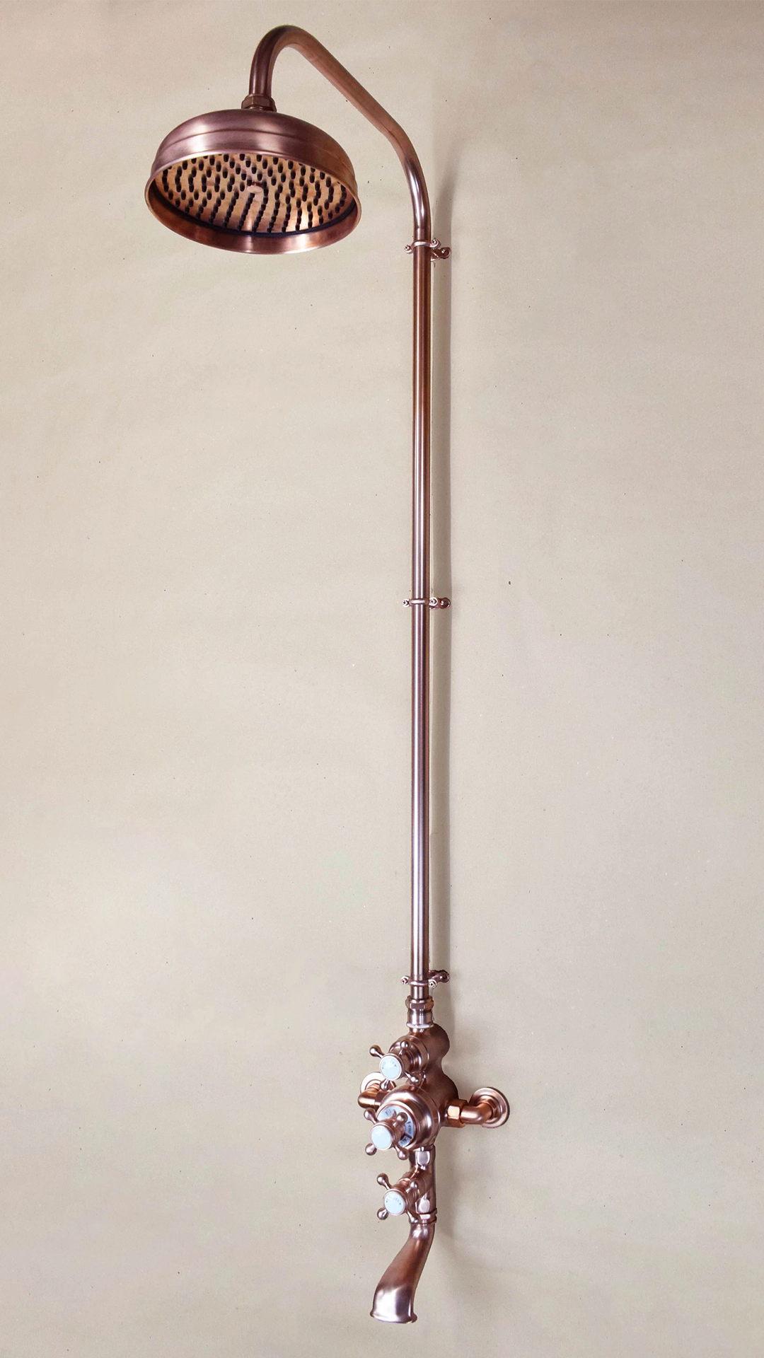 Thermostatic shower bath mixer fully copper finish