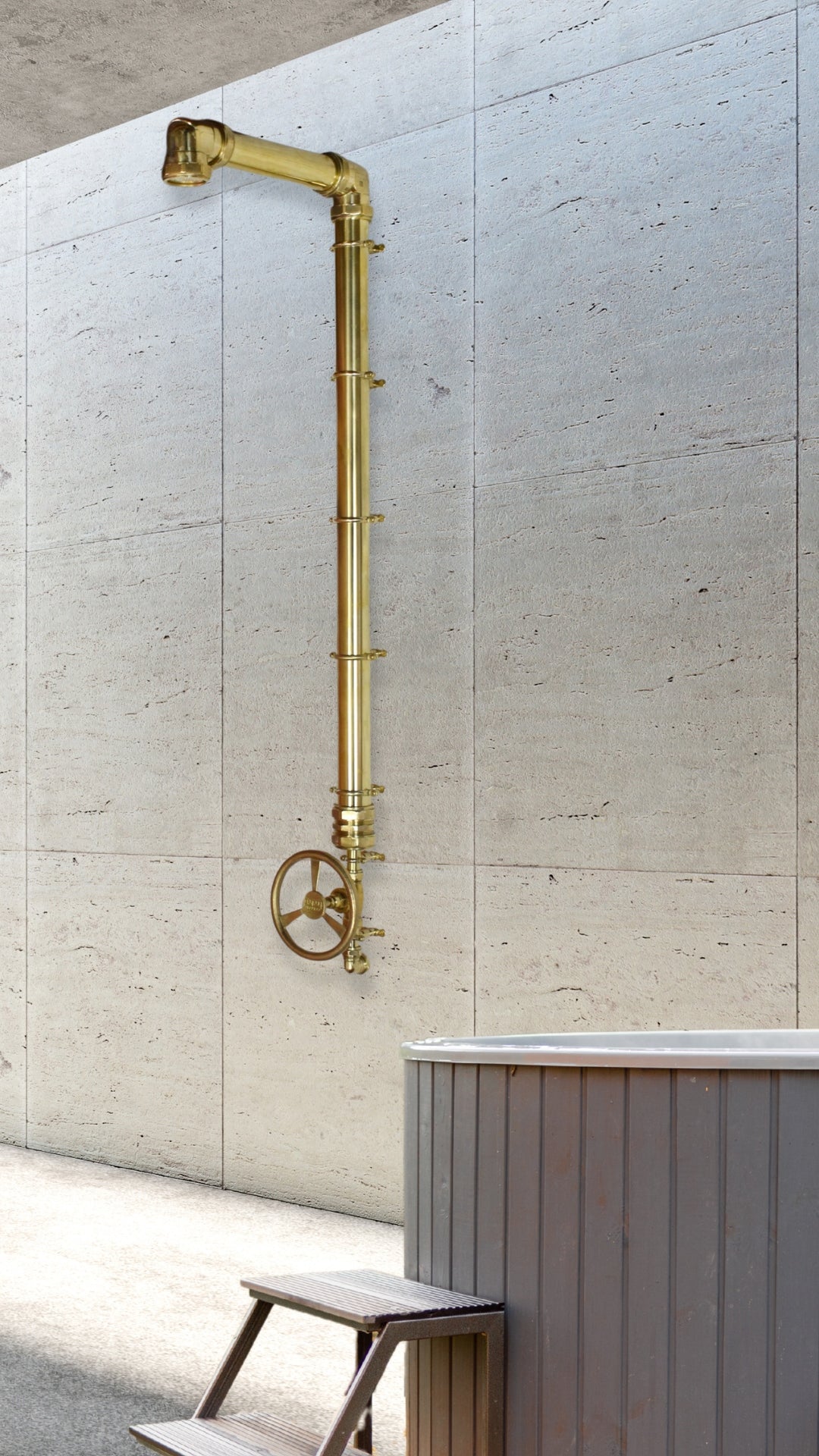 brass cold shower bold architect shower garden on spa wall with jucuzzi