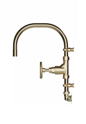 Brass kitchen faucet on a white background
