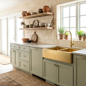 Sunglade| Hand-Hammered Brass Double Bowl Kitchen Sink (60/40 Split)