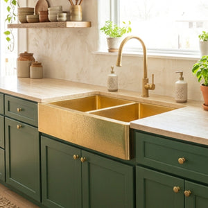 Sunglade| Hand-Hammered Brass Double Bowl Kitchen Sink (60/40 Split)
