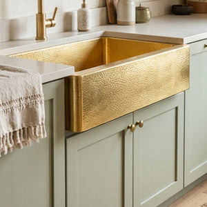 Sunglade| Hand-Hammered Brass Double Bowl Kitchen Sink (60/40 Split)