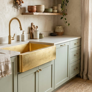 Sunglade| Hand-Hammered Brass Double Bowl Kitchen Sink (60/40 Split)