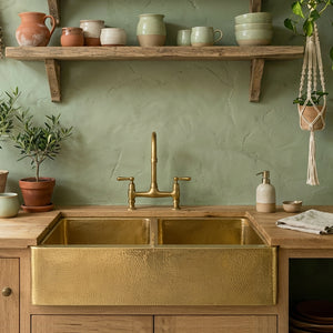 Sunglade| Hand-Hammered Brass Double Bowl Kitchen Sink (60/40 Split)