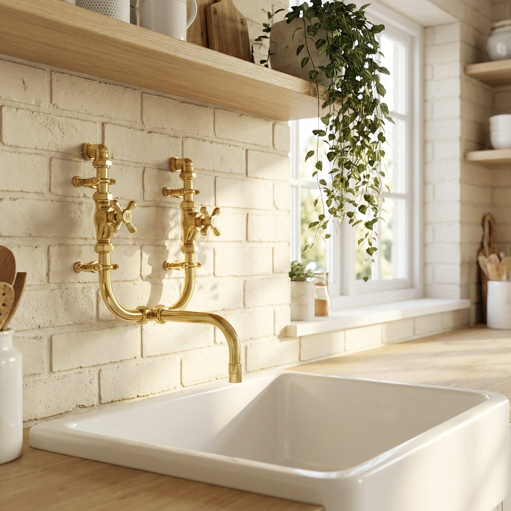 brass tap in a country kitchen