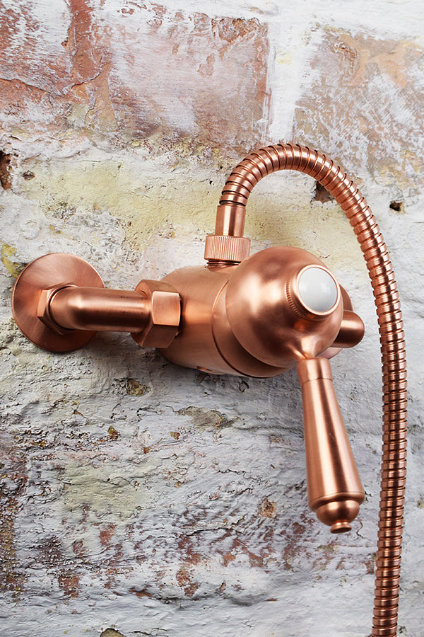close up of copper thermostatic mixer