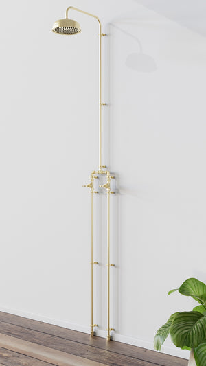 Brass shower with full length piping