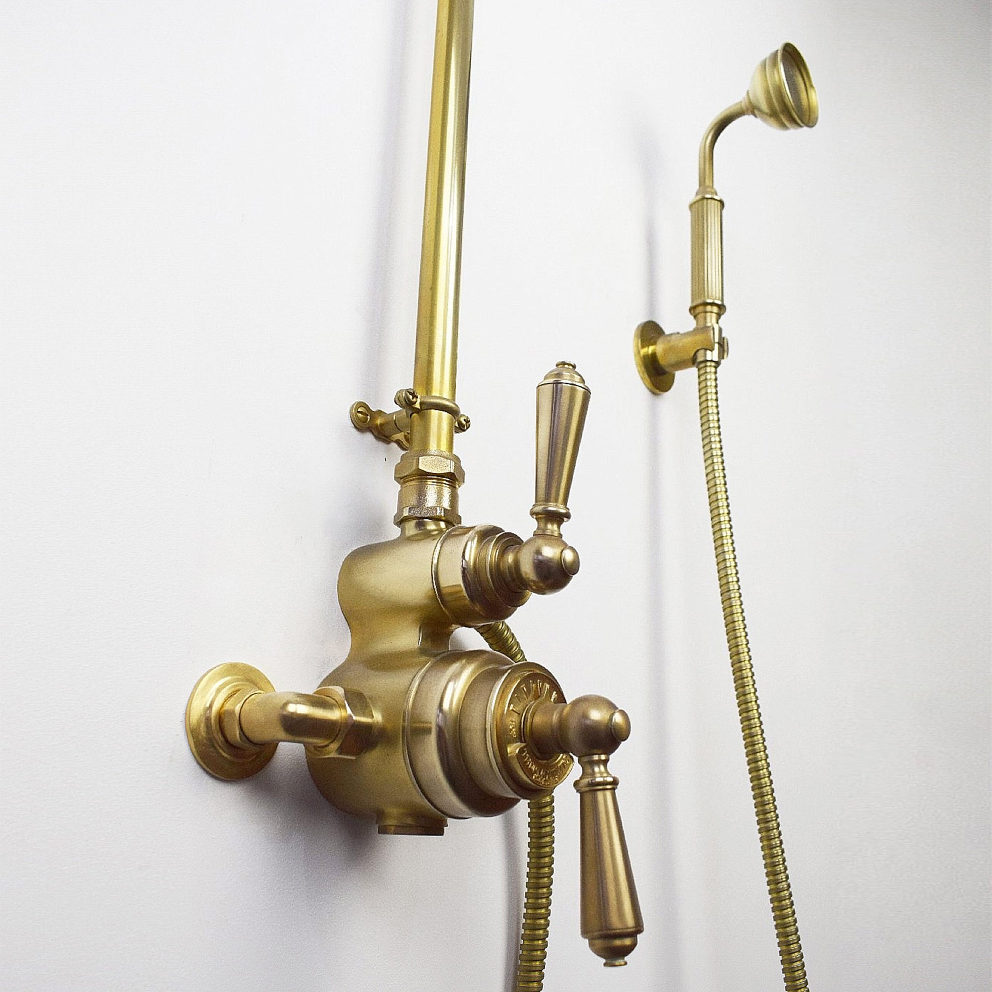 Brass shower thermostatic mixer closeup