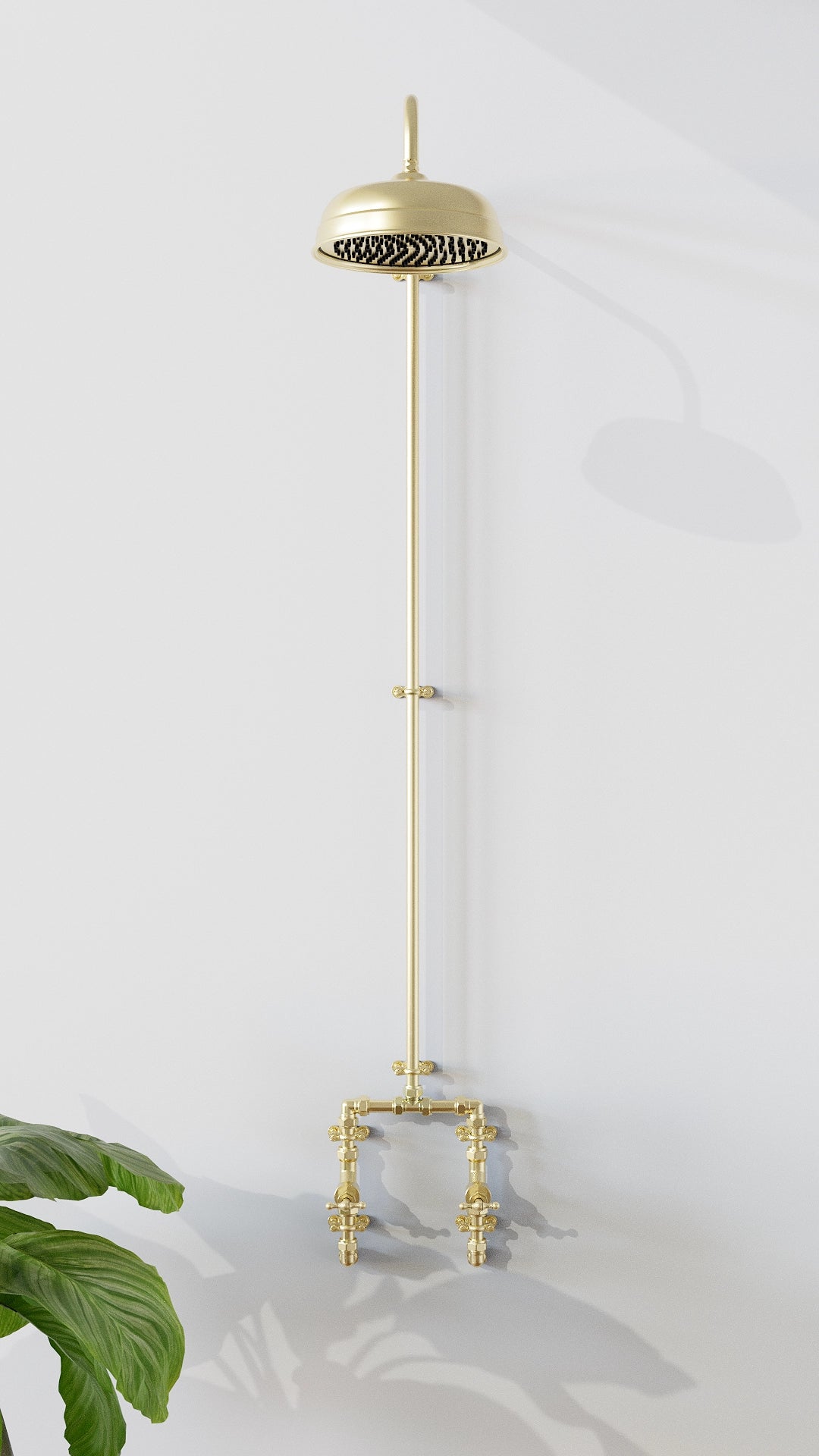 Brass wall-mounted shower front view