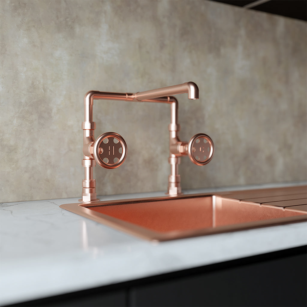 Copper tap in kitchen with copper sink