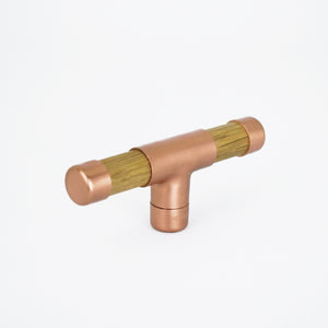 Copper Knob with Oak T-Shaped - On White Background