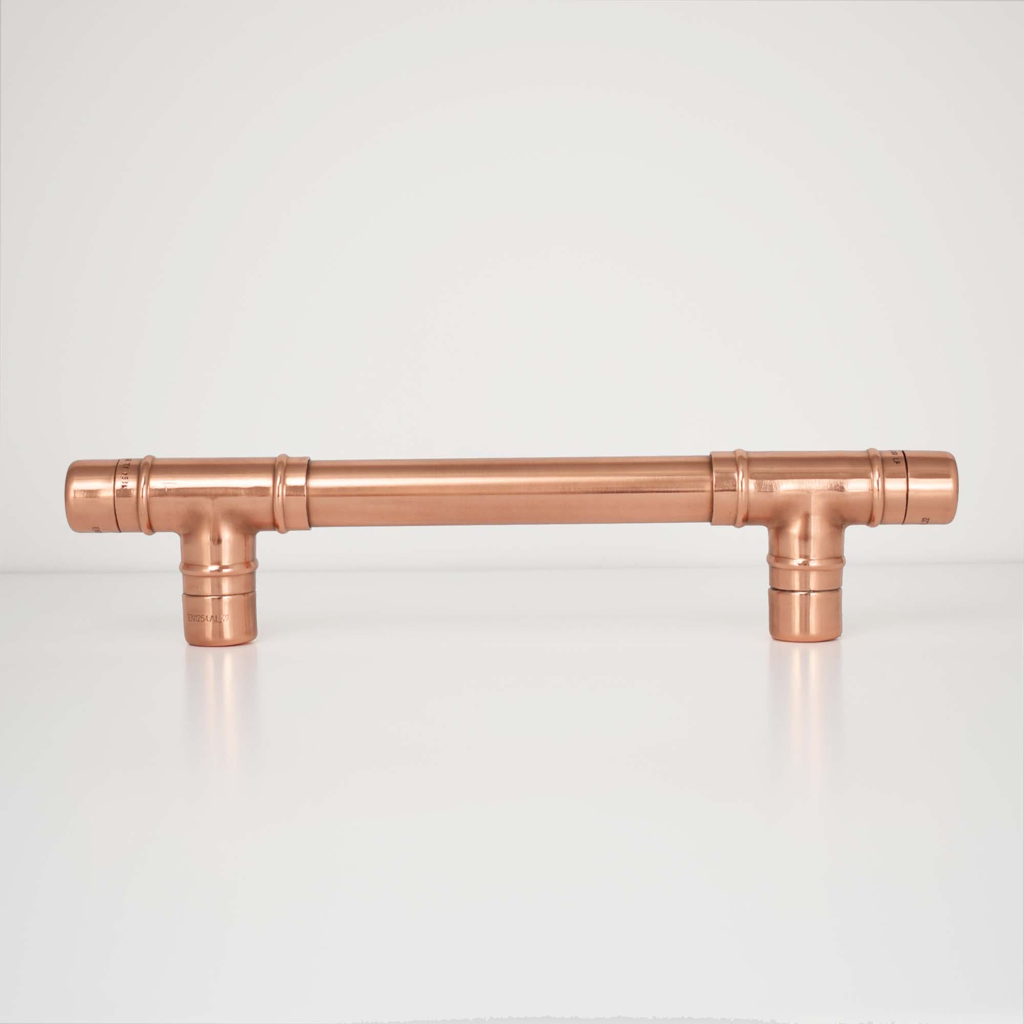 Copper T-Barn Door Pull on White Background Front Shot