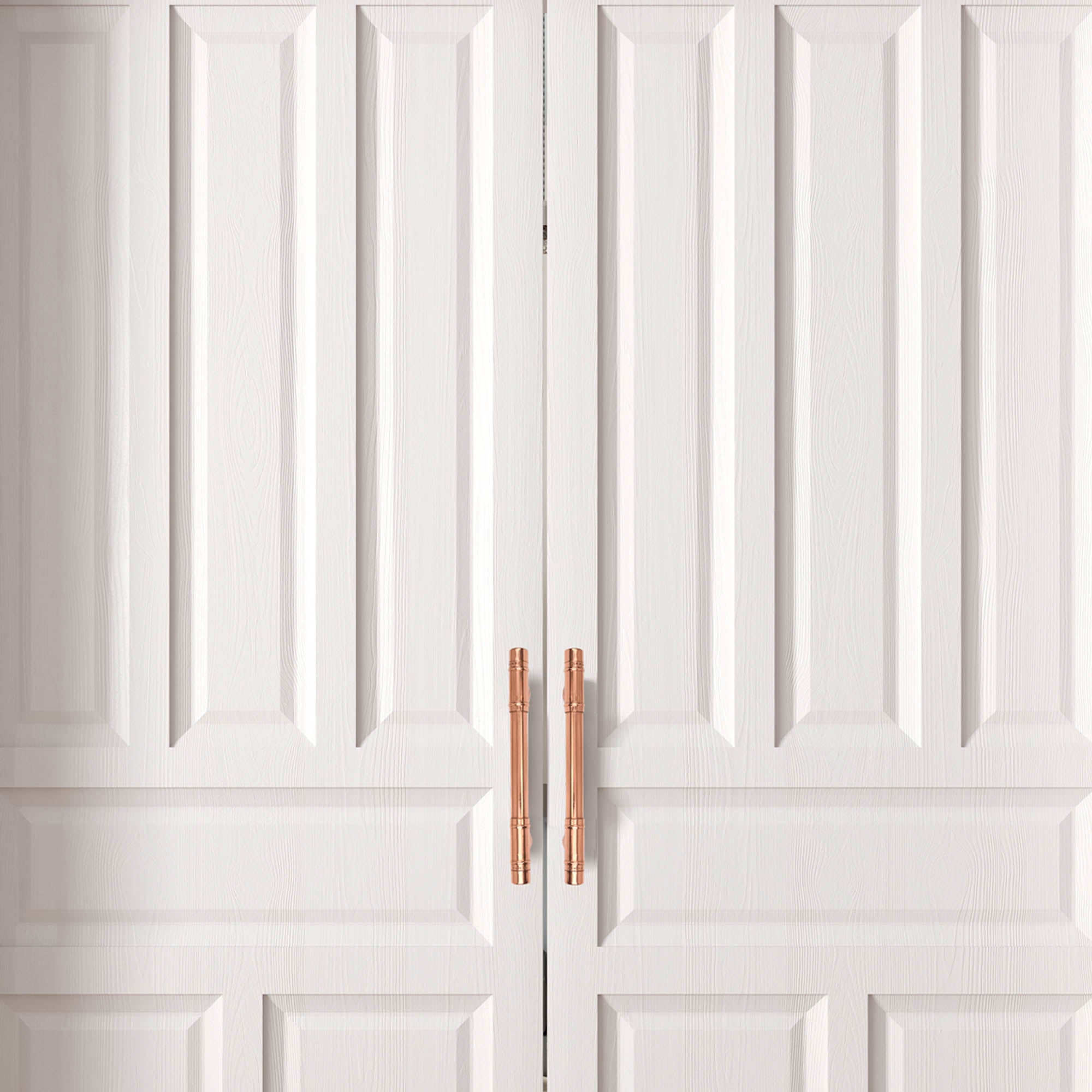 Copper T-Barn Door Pull on White Doors