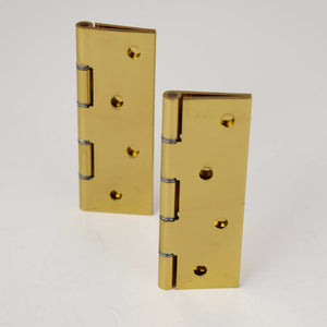 Two shiny brass hinges