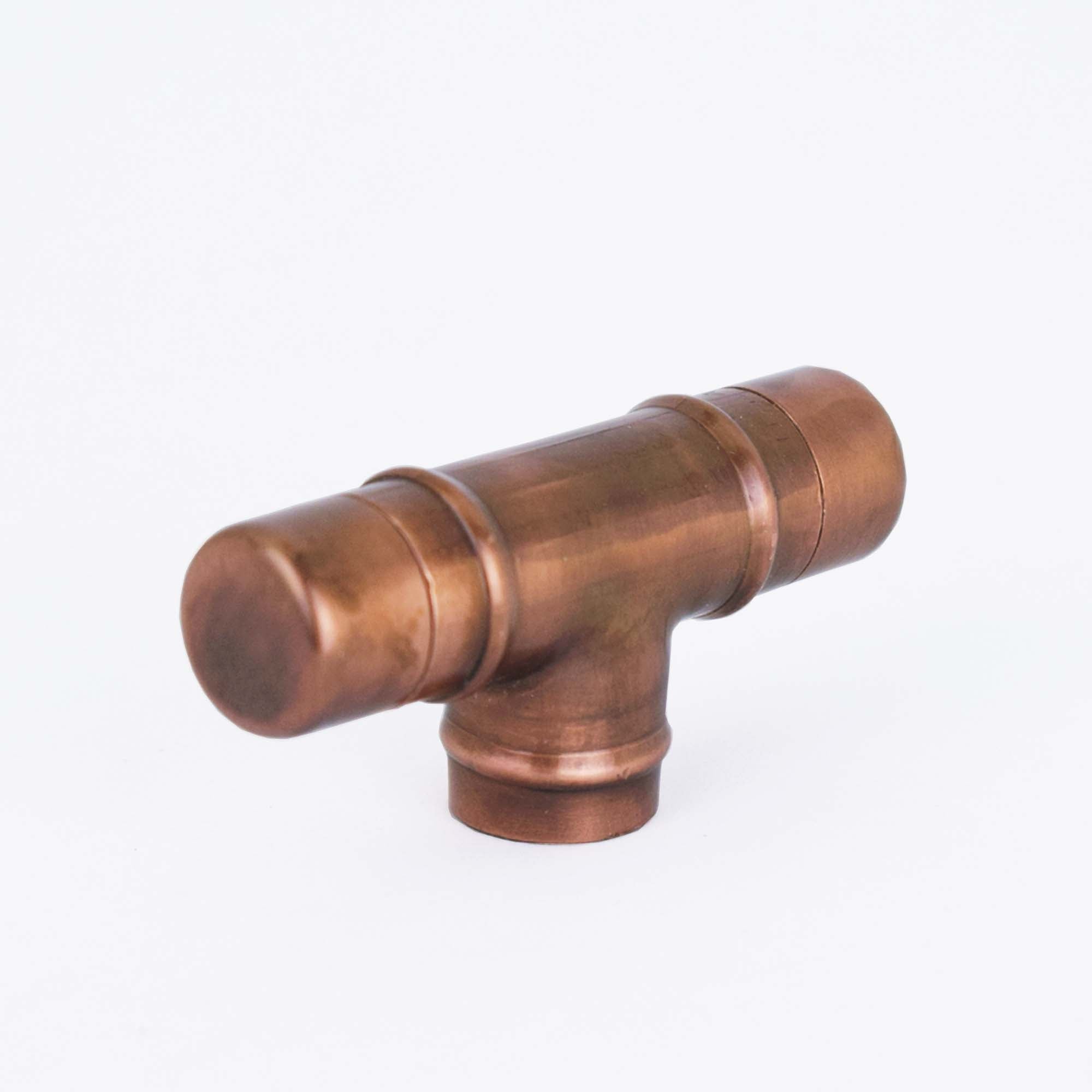 Close-up of copper mini pull with patina