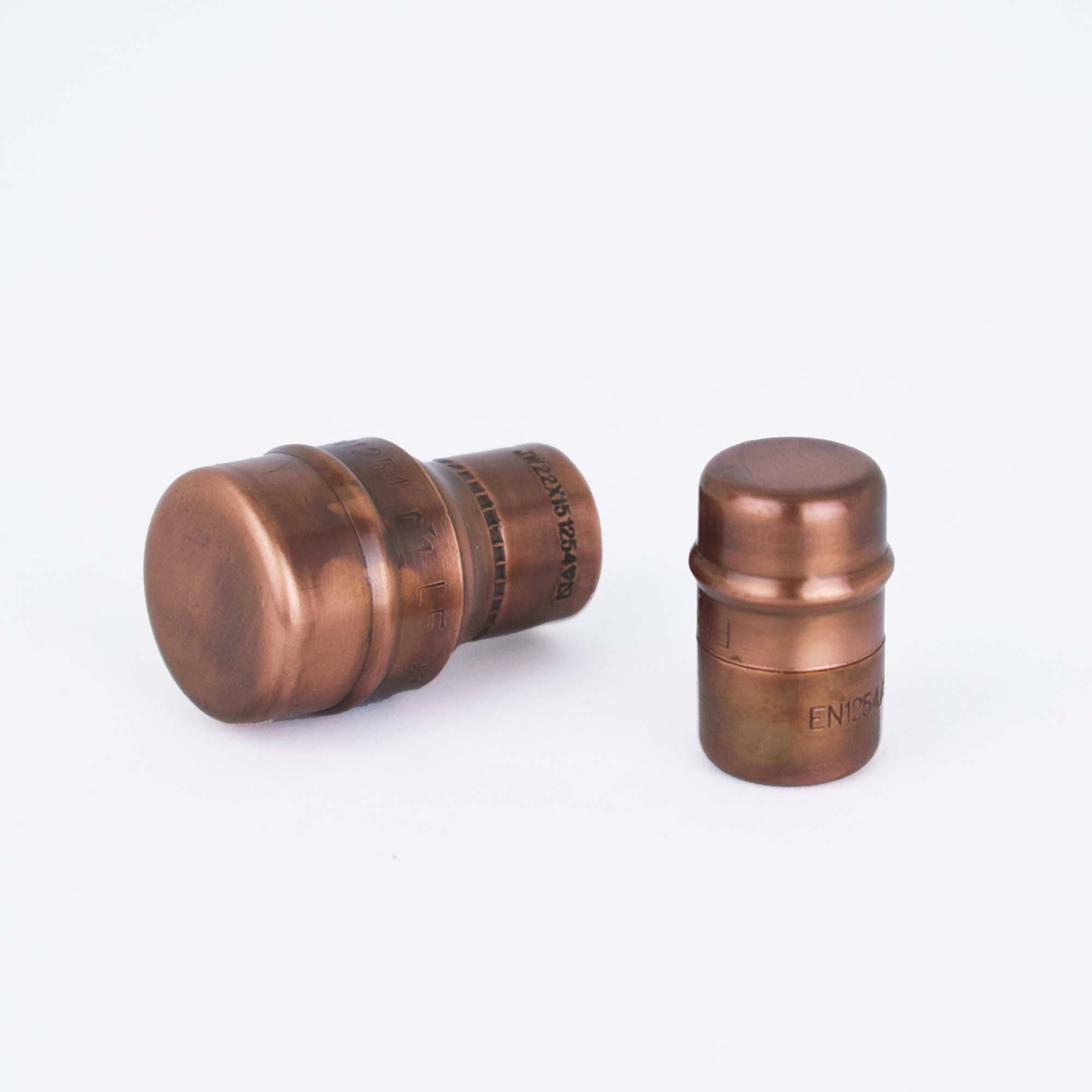 Copper Knob T-shaped - Aged - Two Knobs Side by Side