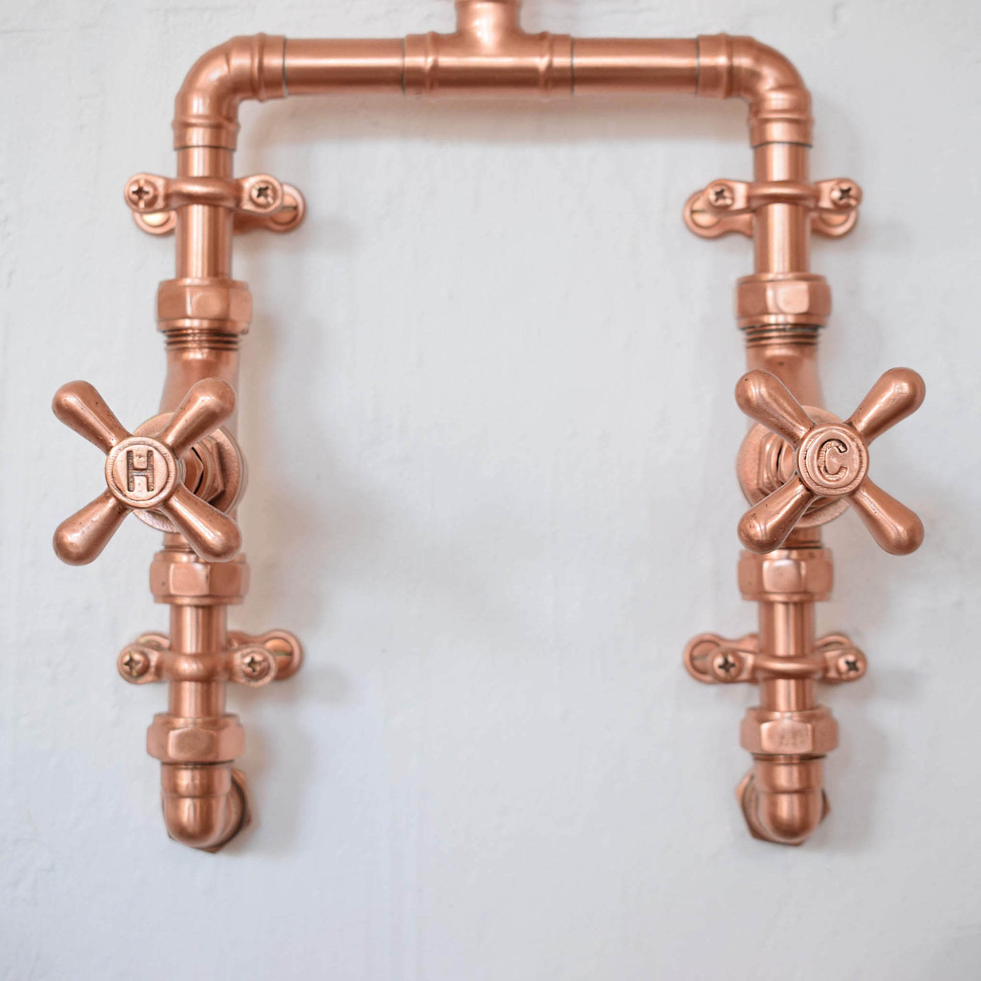 copper shower exposed design. custom shower available online