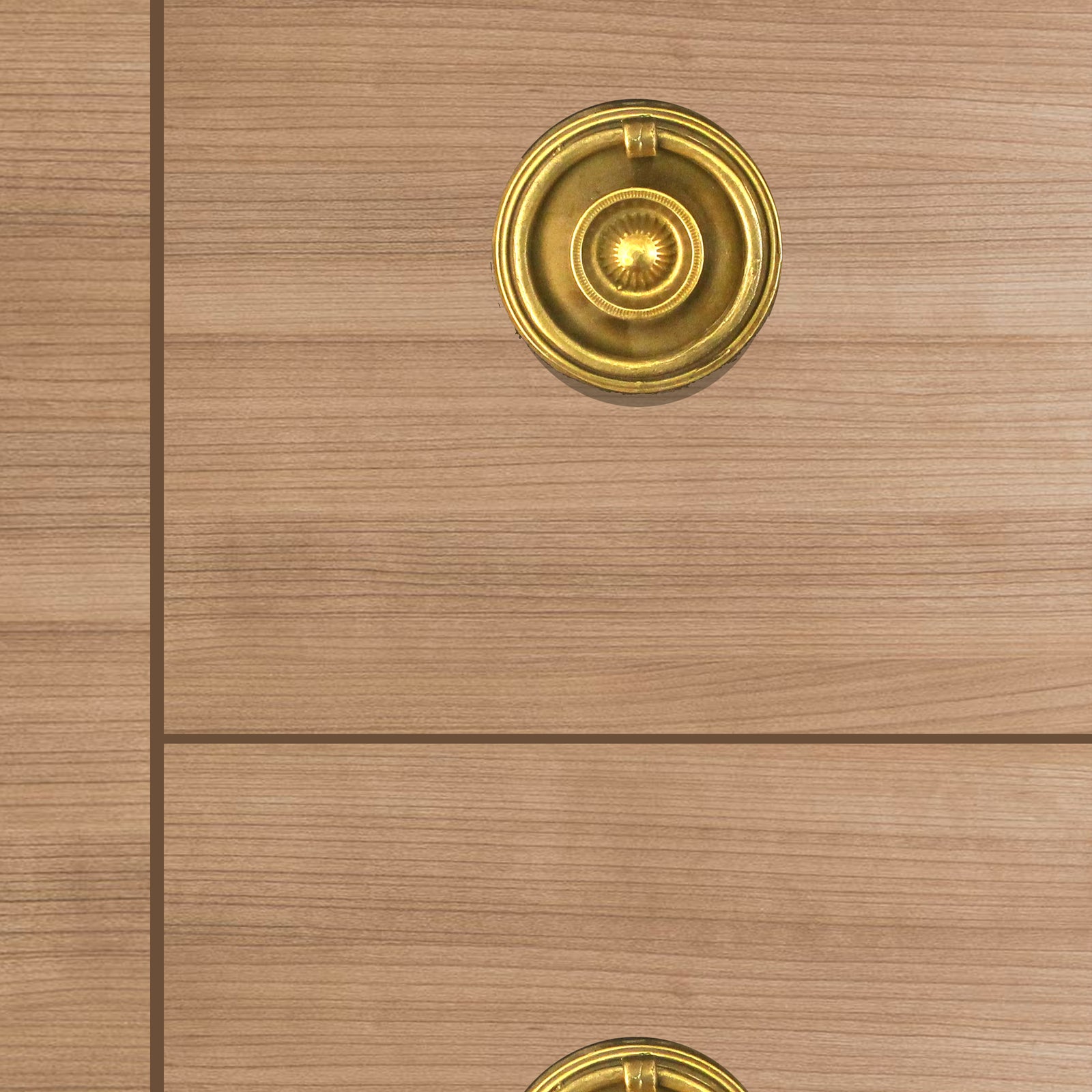 Brass Victorian Ring Pull on wood drawer