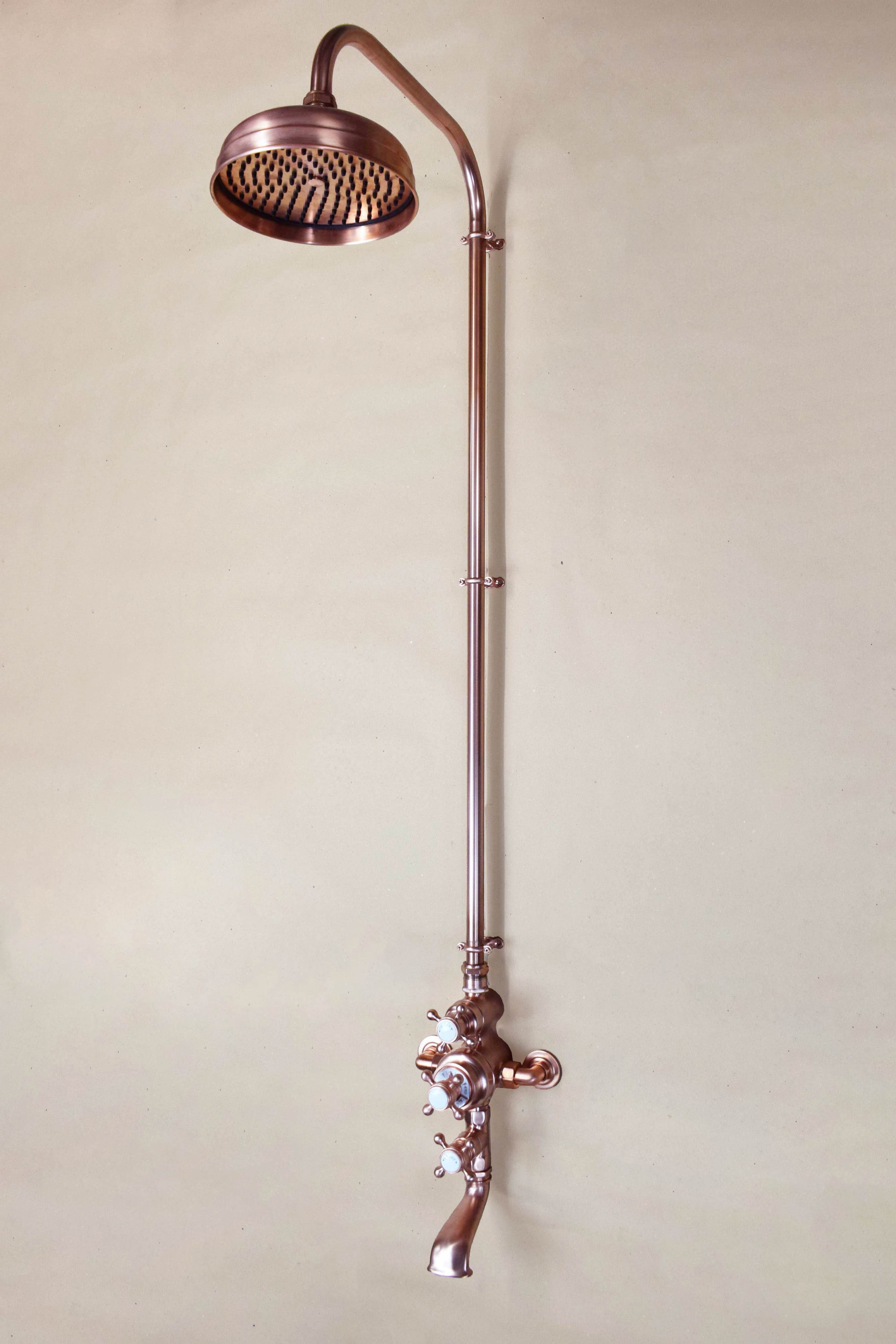Thermostatic shower bath mixer fully copper finish