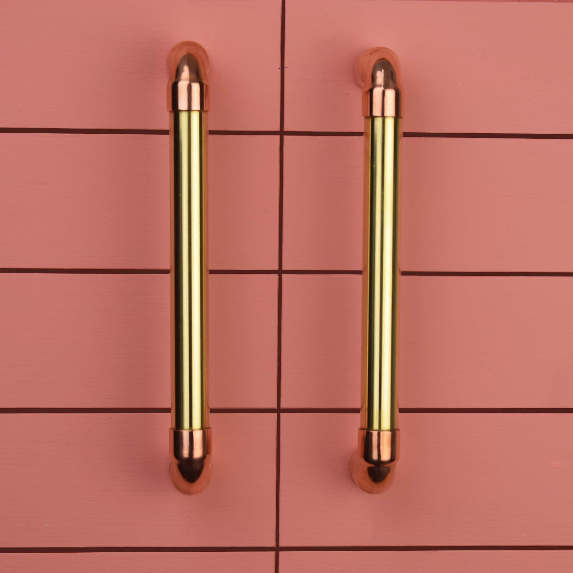 Brass U-Pull Handle with Copper Detail - Red Cabinet