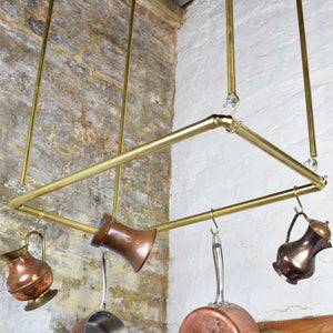 Hanging Brass Kitchen Rack angled view