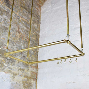 Hanging Brass Kitchen Rack with brass hooks
