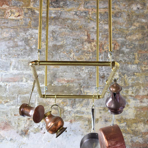 Hanging Brass Kitchen Rack Side View