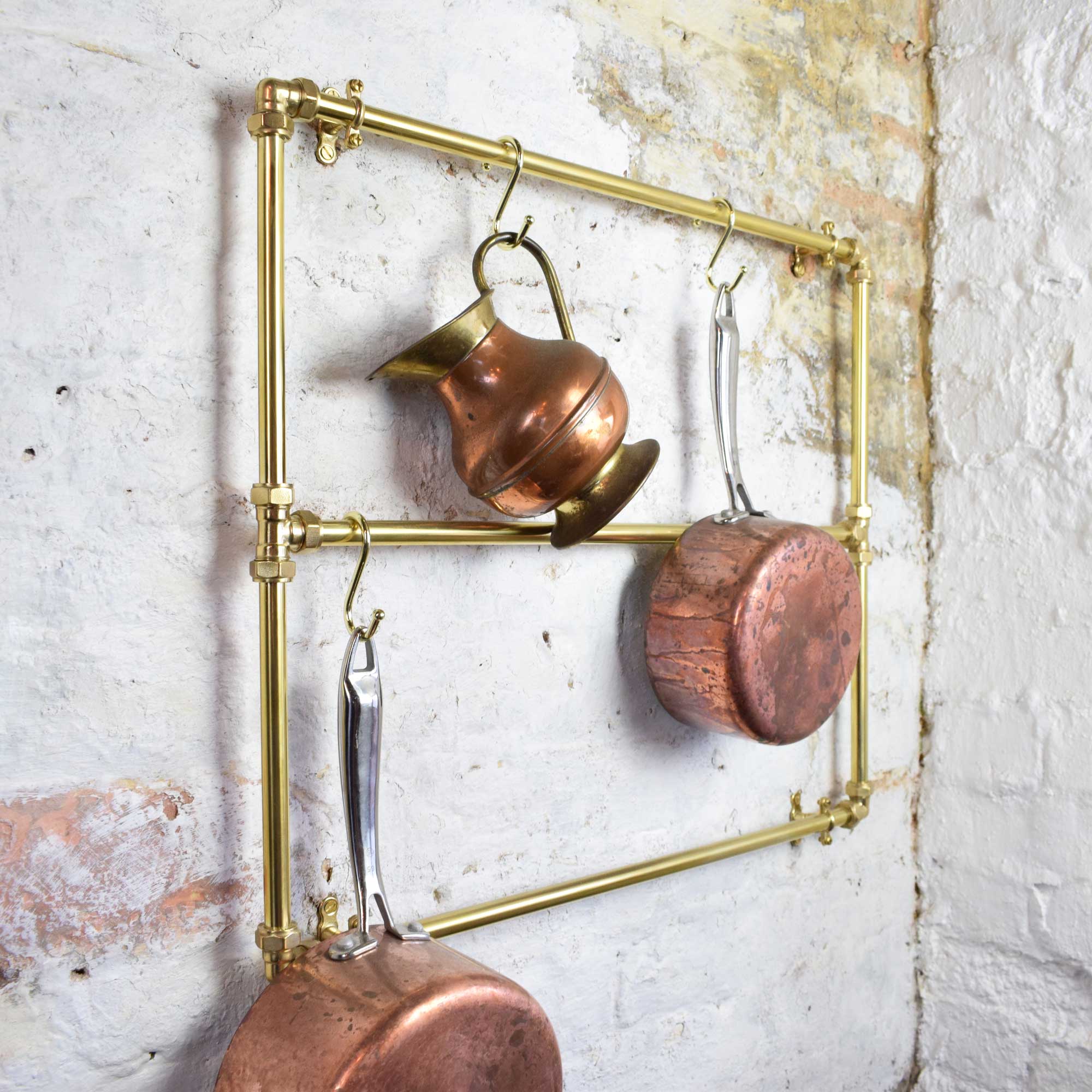 Wall Mount Wooden Pot Rack Kitchen Wood Wall Mounted Rack With Metal