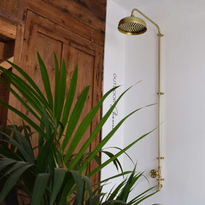 custom shower design brass finish outdoor showering
