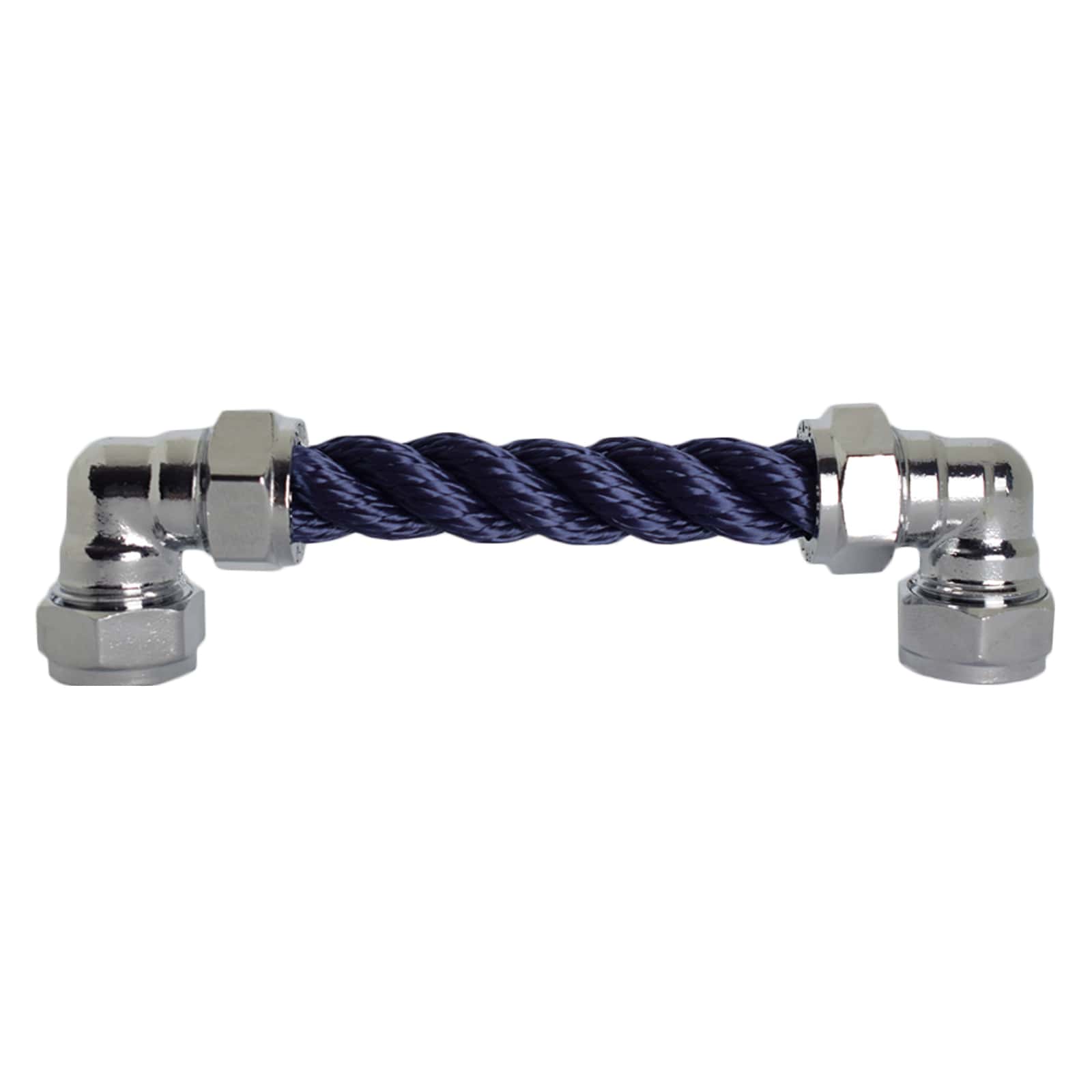 Chrome Rope Pull with navy rope on white background