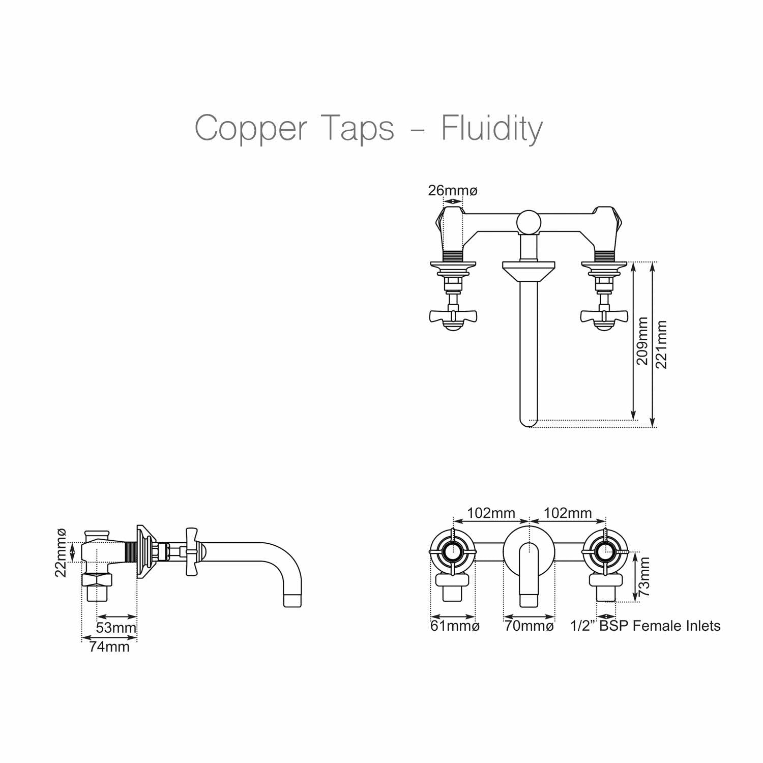 copper lever tap - technical drawing